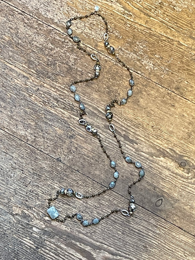 Long mixed labradorite stone necklace