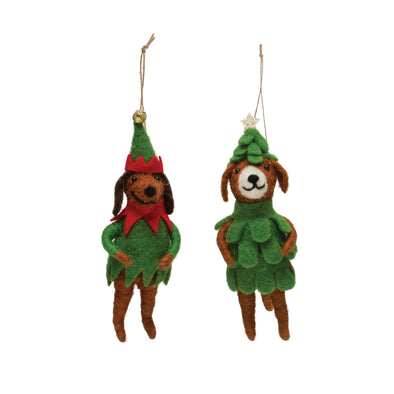 Felted dog holiday ornament