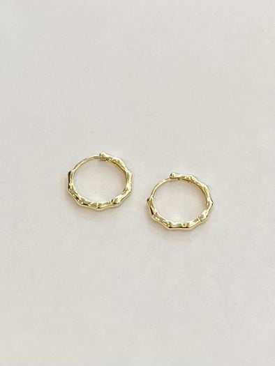 Mini Gold bamboo look huggie earrings