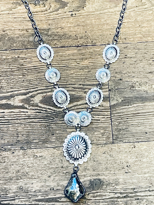Concho necklace with crystal pendant