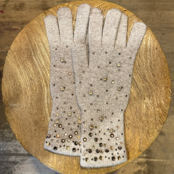 Crystal embellished knit gloves