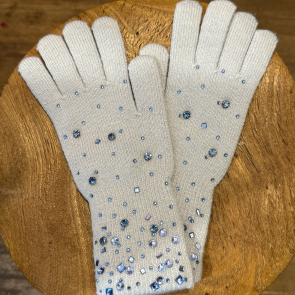 Crystal embellished knit gloves