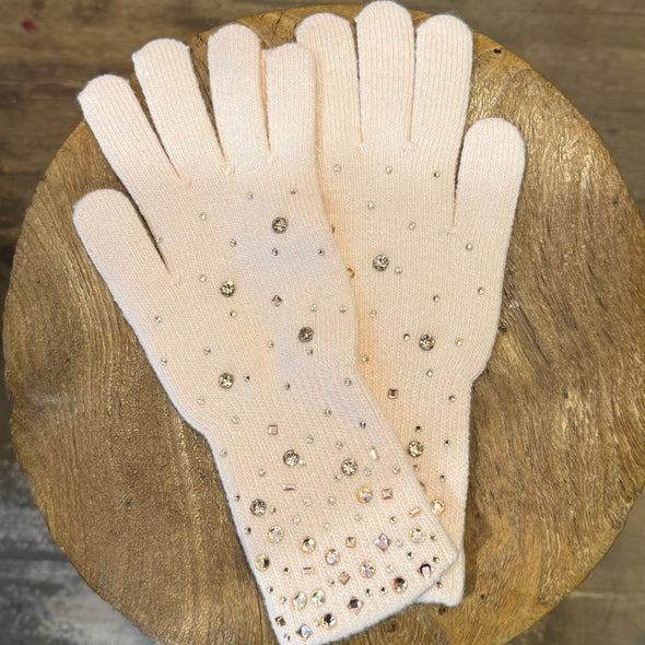 Crystal embellished knit gloves