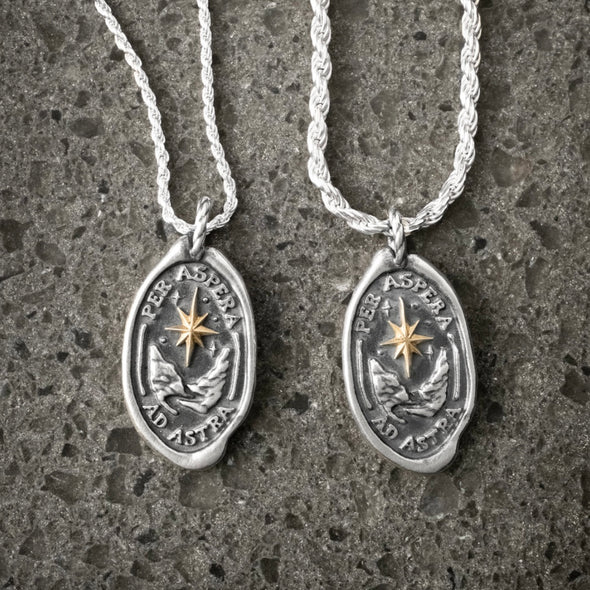 "Through hardship to the stars" double sided wax seal necklace
