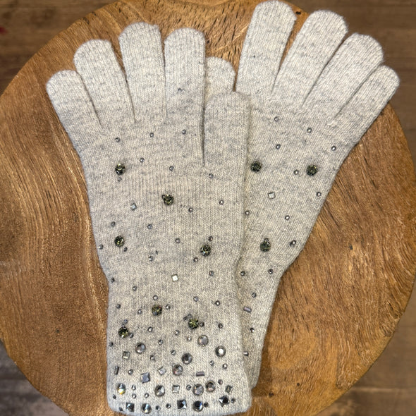 Crystal embellished knit gloves
