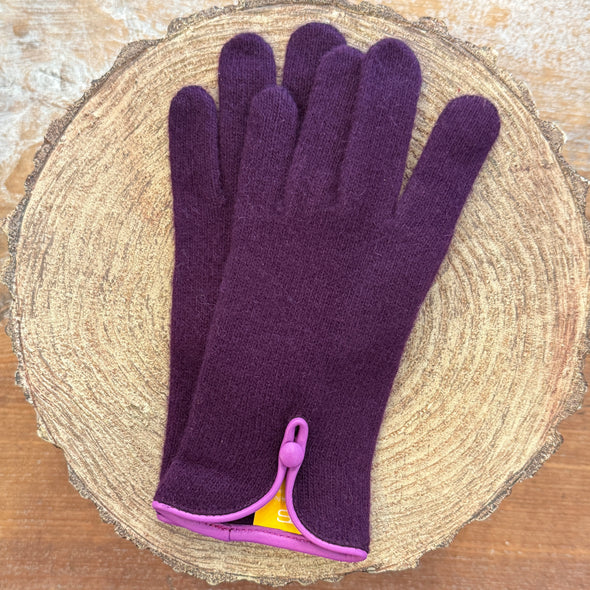 Spanish made cashmere blend gloves with button back detail