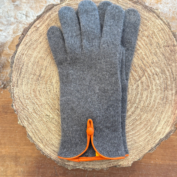 Spanish made cashmere blend gloves with button back detail