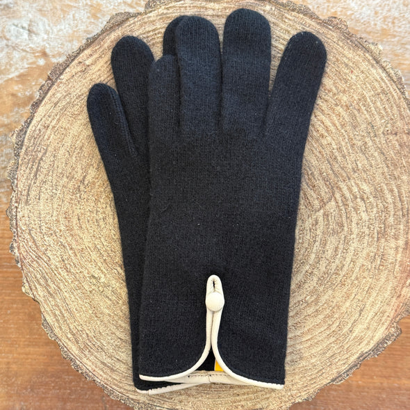 Spanish made cashmere blend gloves with button back detail