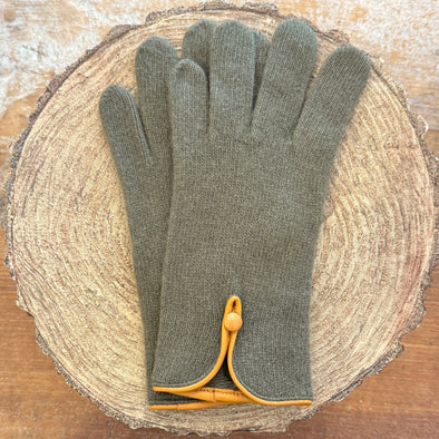 Spanish made cashmere blend gloves with button back detail