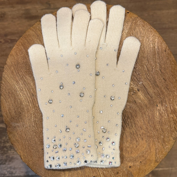 Crystal embellished knit gloves