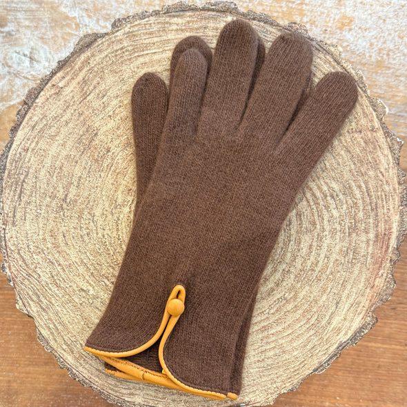 Spanish made cashmere blend gloves with button back detail