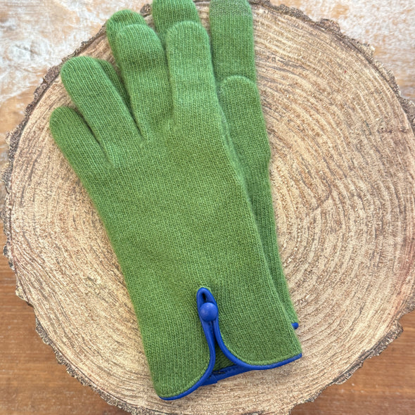Spanish made cashmere blend gloves with button back detail