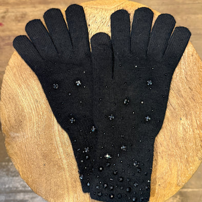 Crystal embellished knit gloves
