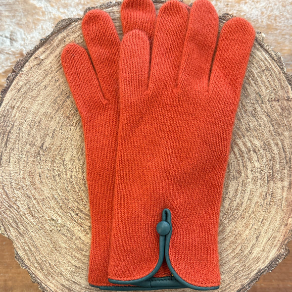 Spanish made cashmere blend gloves with button back detail