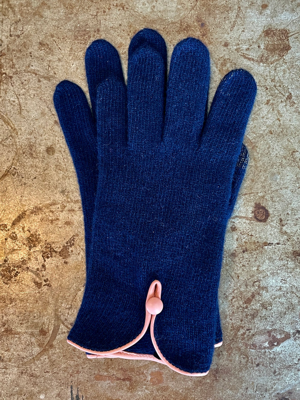 Spanish made cashmere blend gloves with button detail