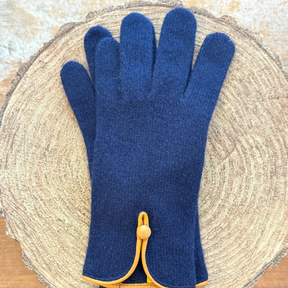 Spanish made cashmere blend gloves with button back detail