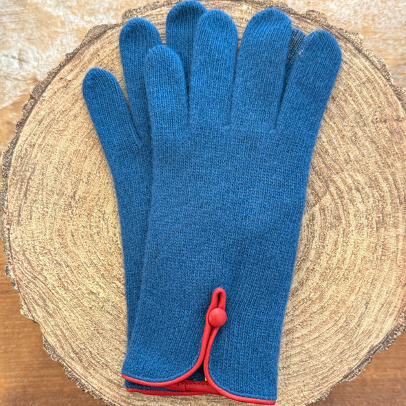 Spanish made cashmere blend gloves with button back detail