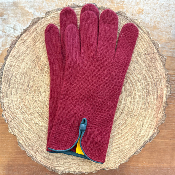Spanish made cashmere blend gloves with button back detail
