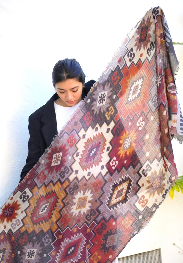 Patterned wool blend scarves