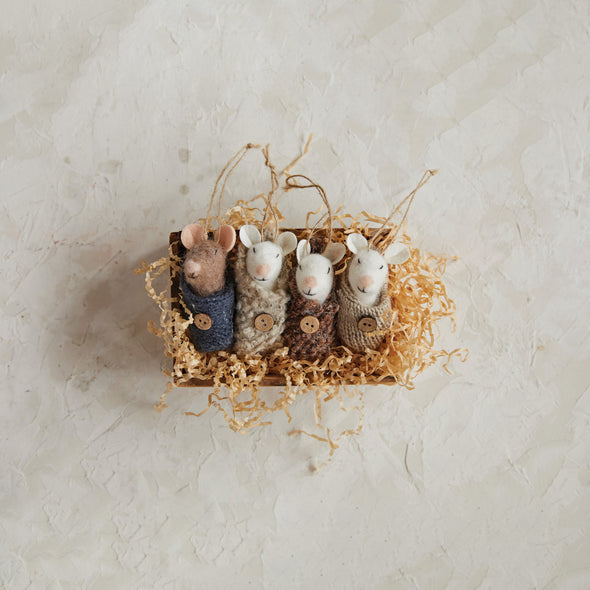 Swaddled baby felted mice ornaments