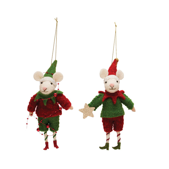 elf mice felted ornaments