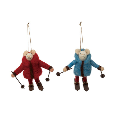 Skiing felted mice ornaments