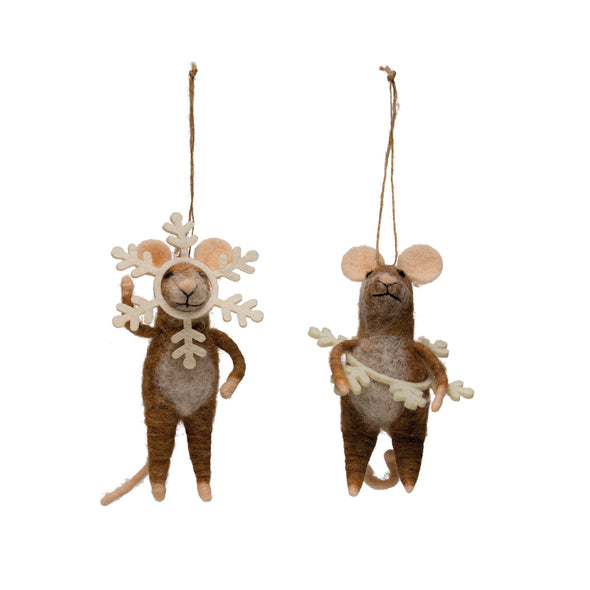 Snowflake felted mice ornaments