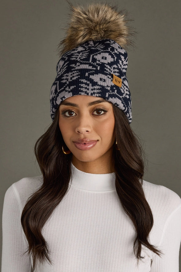 fleece lined knit pom hats