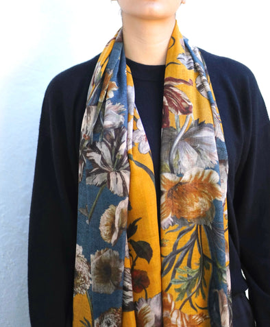 Patterned wool blend scarves