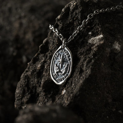 "Through hardship to the stars" wax seal quote necklace