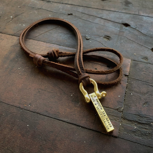 Brass block leather necklace