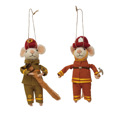 Firemen felted mice ornaments