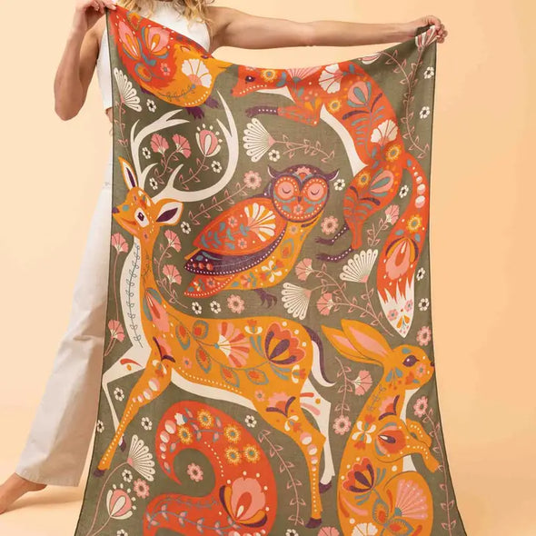 Powder floral and fauna scarves