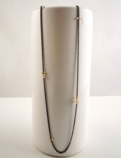 delicate oxidized sterling and pearl necklace