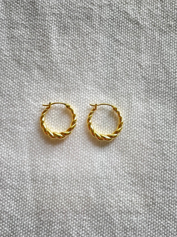 Tiny twisted gold hoop earrings