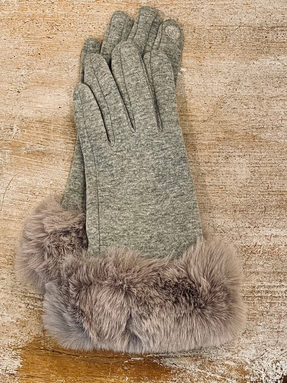 Grey faux fur trimmed gloves