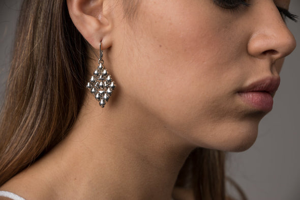 Liquid metal large diamond earrings