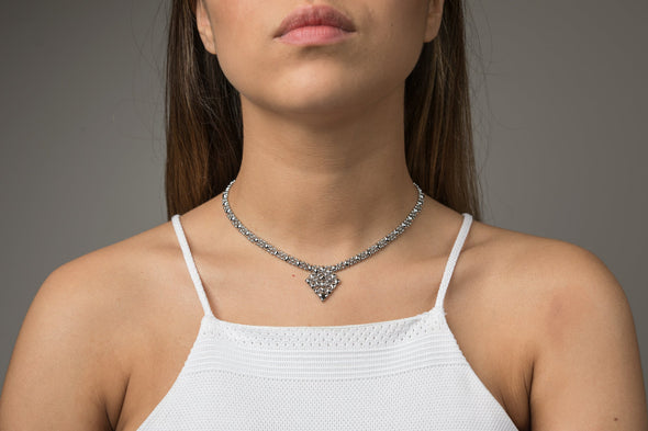 Liquid metal mini diamond necklace