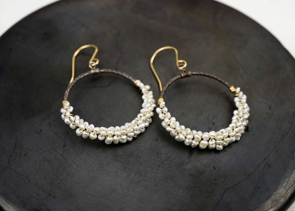 Pearl  wrapped hoop earrings