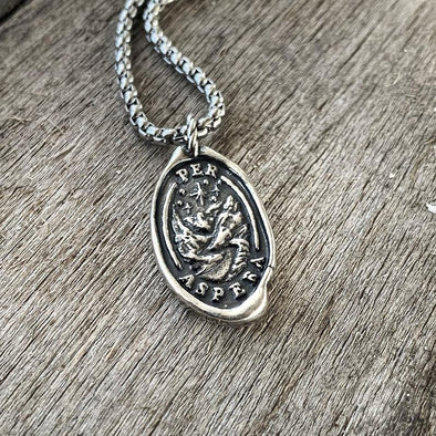 "Through hardship to the stars" double sided wax seal necklace